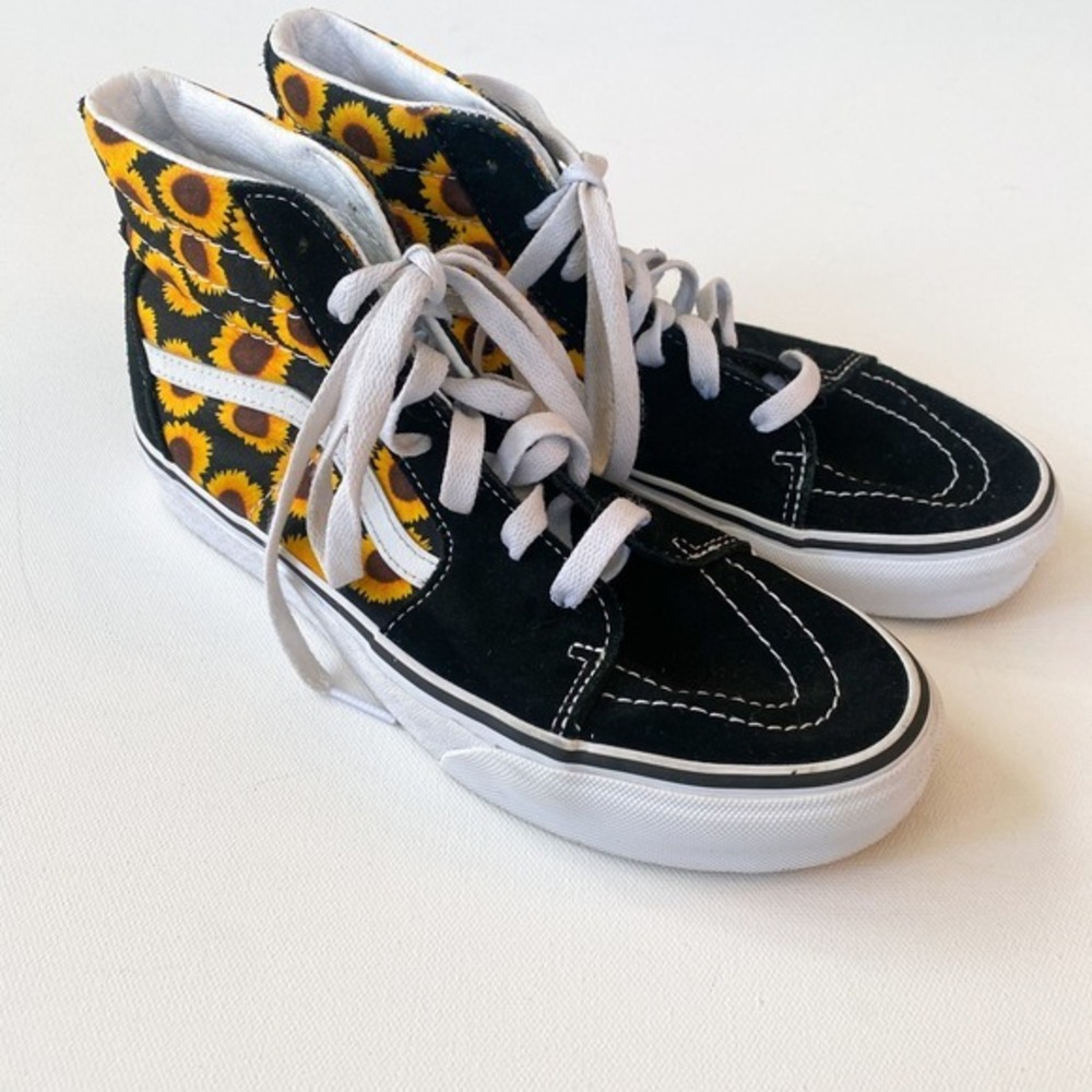 Vans Sk8-Hi High Top‎ Sneakers Sunflower Print Skate Shoes Youth Size 6